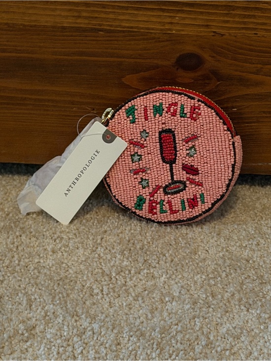 Anthropologie Handbags - Anthropologie Pink Beaded Holiday Coin Pouch